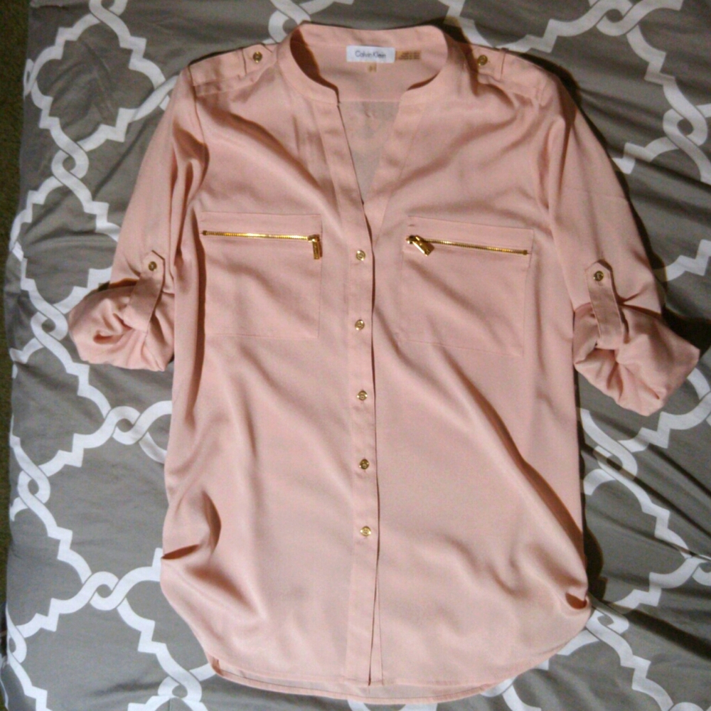 Calvin Klein Zip Pocket Button Down Top